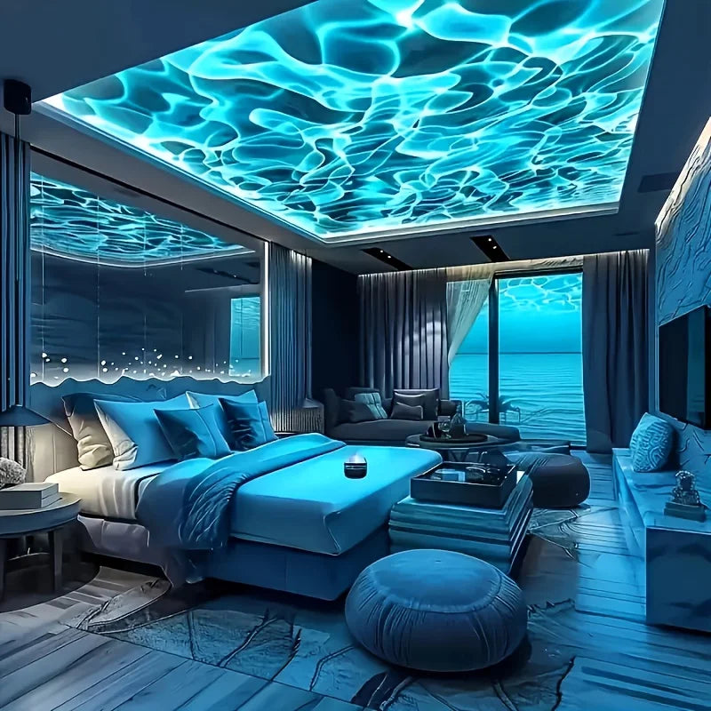 LED Night Light USB Water Wave Projector with Remote Control 7 Lighting Modes Bedroom Atmosphere Lamp Room Home Party Decor Gift