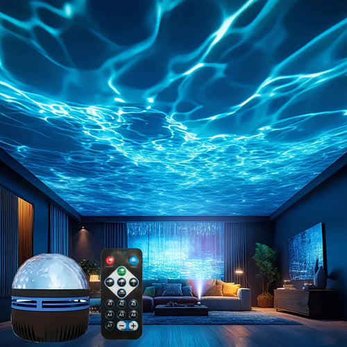LED Night Light USB Water Wave Projector with Remote Control 7 Lighting Modes Bedroom Atmosphere Lamp Room Home Party Decor Gift